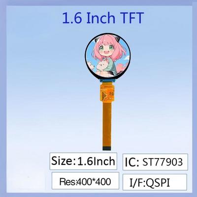 1.6Inch Round IPS TFT LCD Display-400x400 High Resolution, ST77903 Driver IC, 16PIN Plug-In Interface, Full-Color, Wide Viewing Angle untuk Smart Wearables / Instrumen Industri / Proyek Elektronik DIY